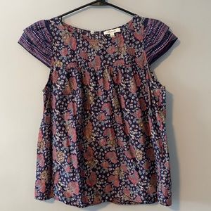 Madewell puff sleeve batik print summer top Sz 6